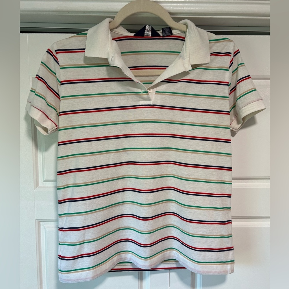 Vintage Women Par Four White Striped Polo